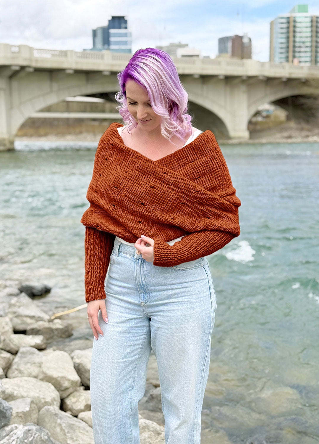 Easy Eyelet Sweater Scarf x @knitatude Kit - Petite Wool Version