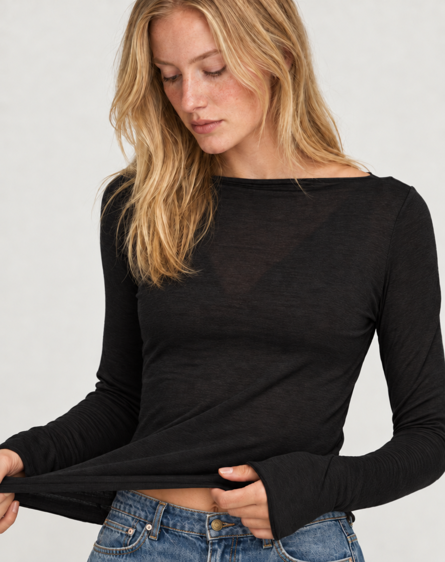 Superweiches Shirt mit U-Boot-Ausschnitt und Kaschmir – Lila (Demnächst erhältlich)