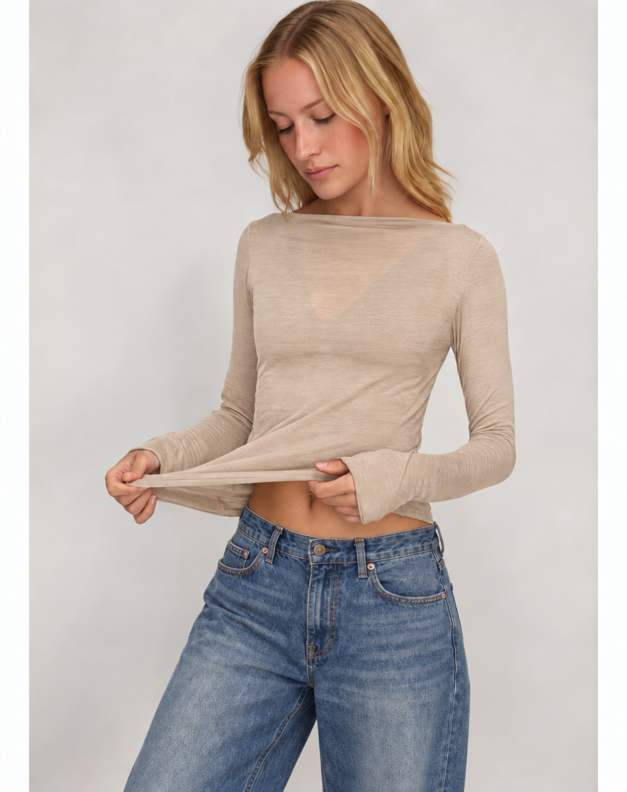 Superweiches Shirt mit U-Boot-Ausschnitt und Kaschmir – Lila (Demnächst erhältlich)