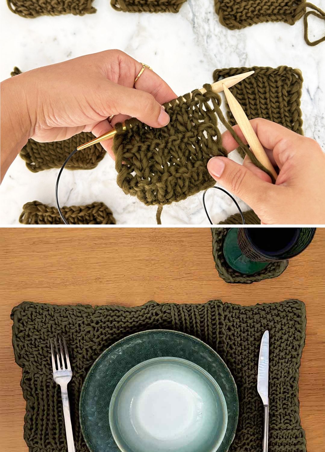 Stitch Sampler Kit: Learn The Basics Knitting Kit - Make your first Placemat & Coasters - Yummy Version
