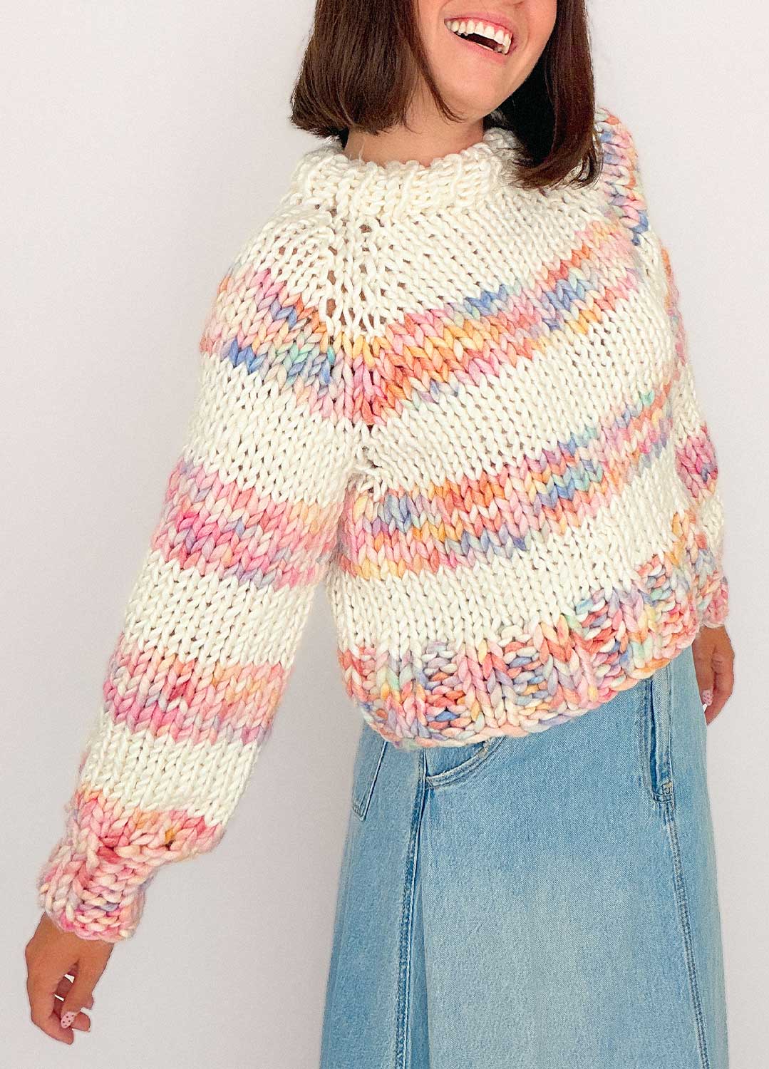 The Striped Rainbow Sweater Kit x @paula.on.knits – Yummy Yarn Version