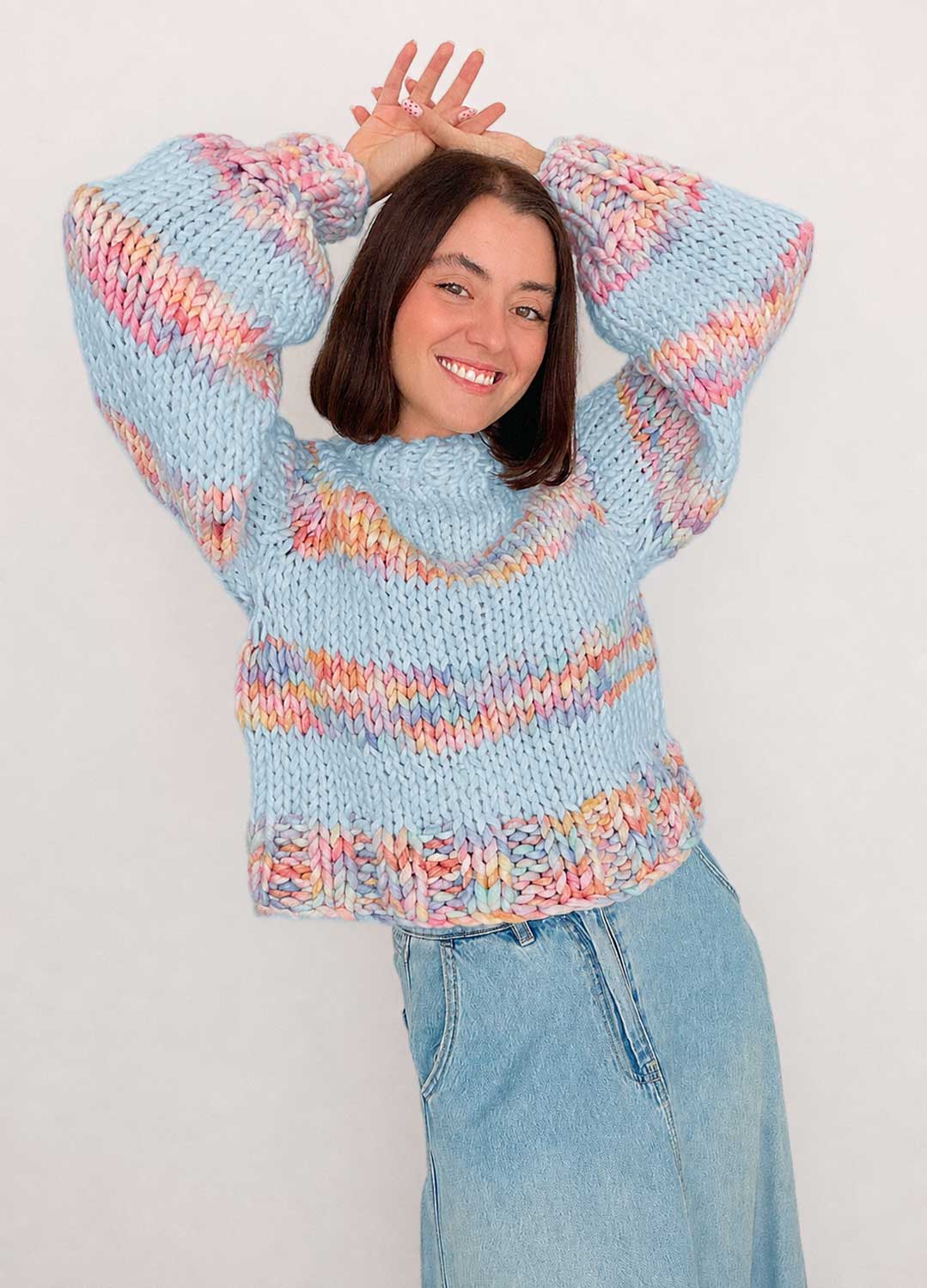 The Striped Rainbow Sweater Kit x @paula.on.knits – Yummy Yarn Version
