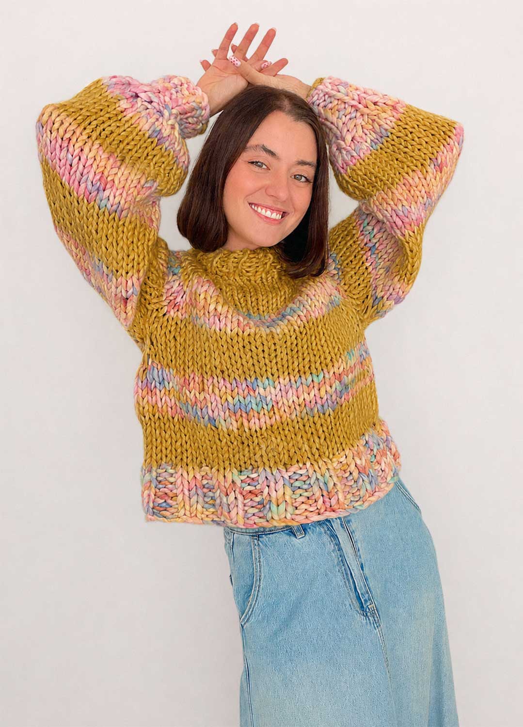 The Striped Rainbow Sweater Kit x @paula.on.knits – Yummy Yarn Version