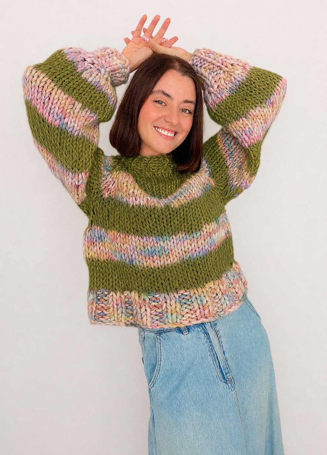 The Striped Rainbow Sweater Kit x @paula.on.knits – Yummy Yarn Version