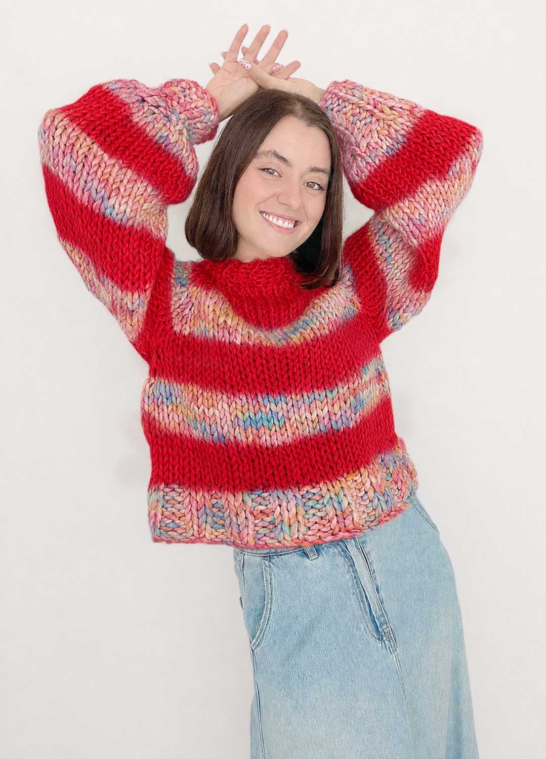 The Striped Rainbow Sweater Kit x @paula.on.knits – Yummy Yarn Version