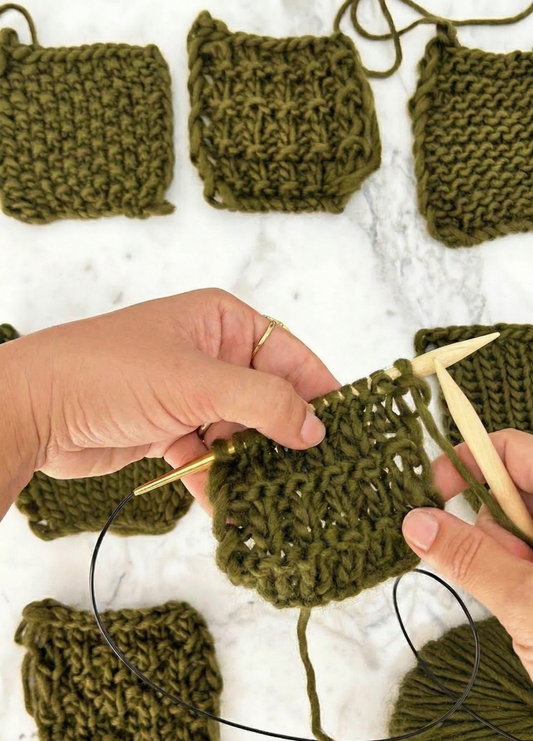 Stitch Sampler Kit: Learn The Basics Knitting Kit - Make your first Placemat & Coasters - Yummy Version